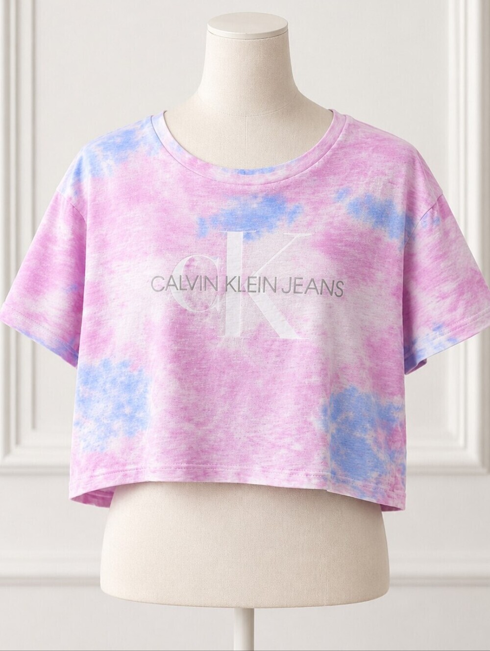 Calvin Klein Jeans Pink & Blue Tie-Dye Cropped Tee